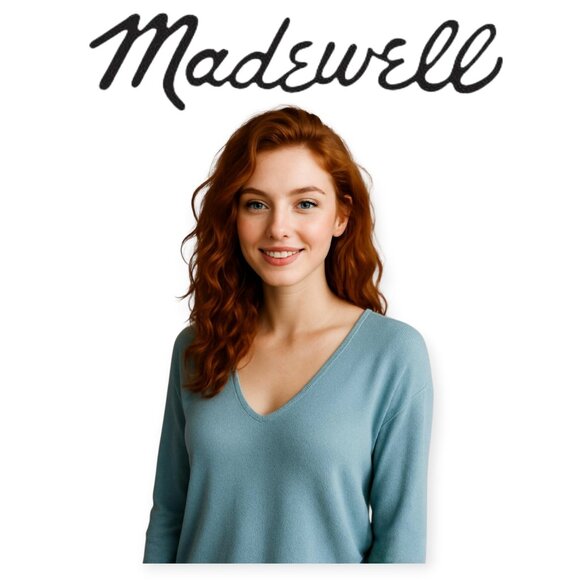 Madewell Tops - Madewell Spindrift Waffle Knit V Neck Top Steely Ocean XXS Cotton Long Sleeve